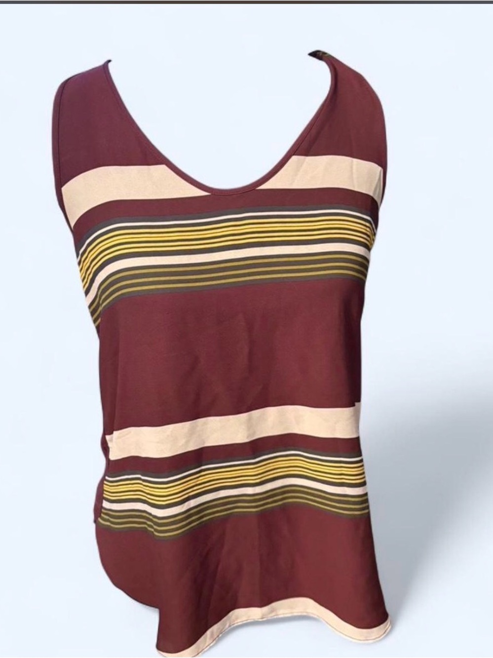LOFT Burgundy Striped V-Neck Tank Top
